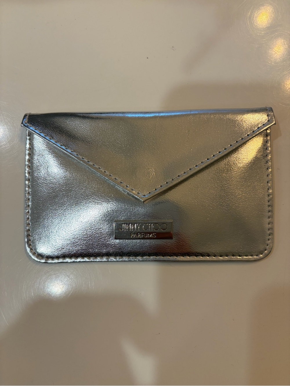 Jimmy Choo Silver Metallic Envelope Card Holder